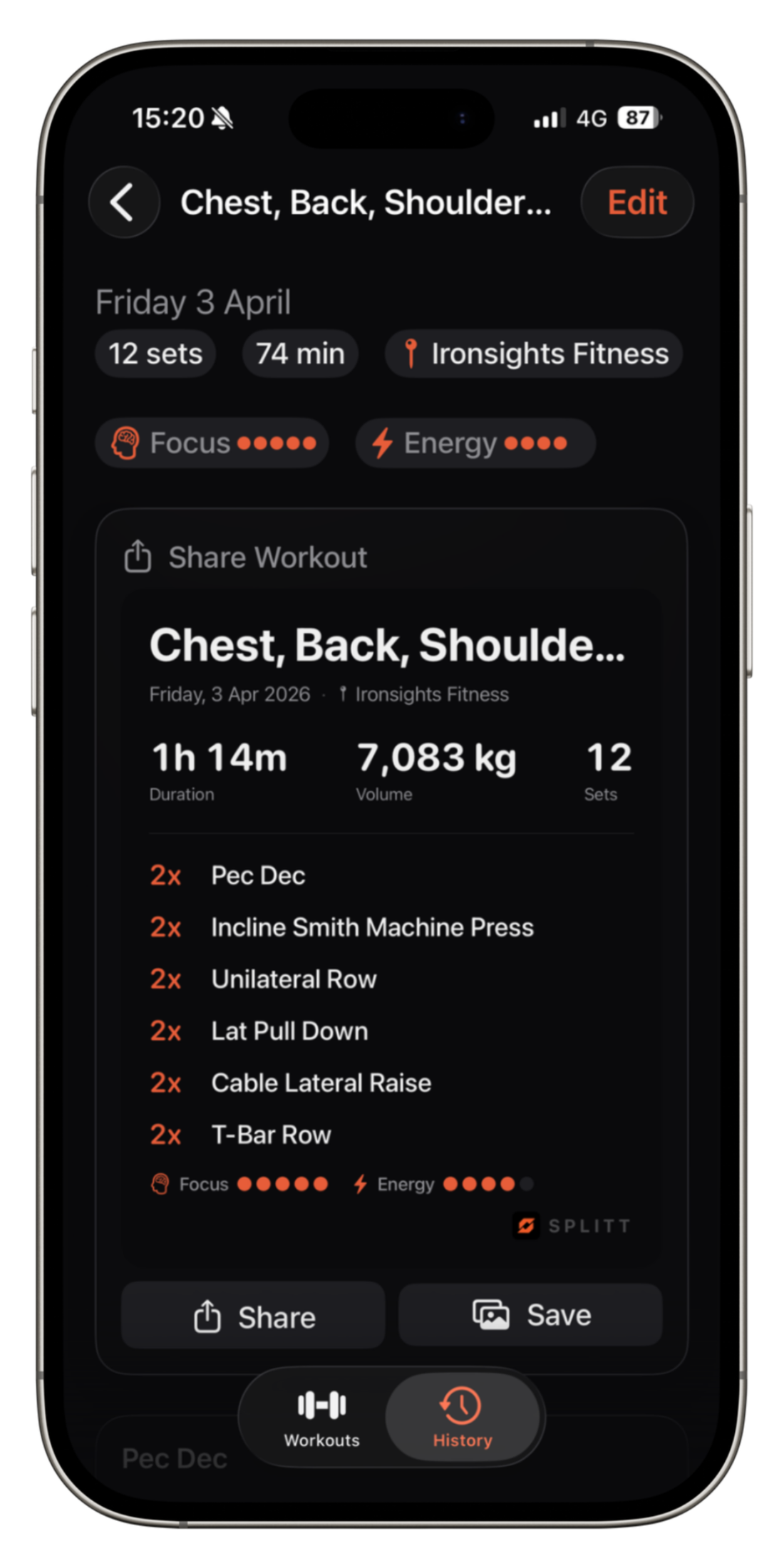 Splitt app workout complete summary
